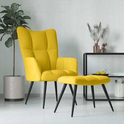 Mustard Yellow Velvet Armchair with Stool Relaxing Chair Lounge Accent Seat