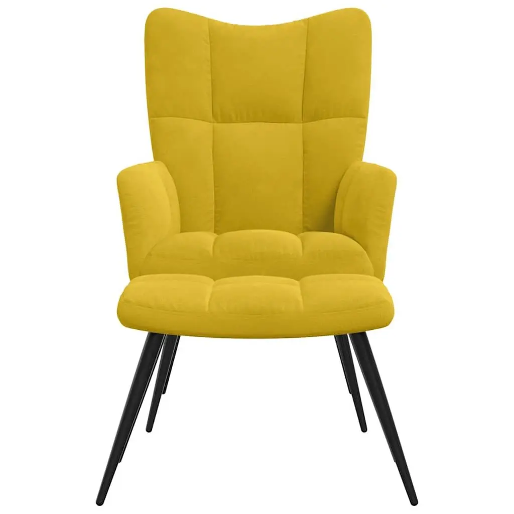 Mustard Yellow Velvet Armchair with Stool Relaxing Chair Lounge Accent Seat
