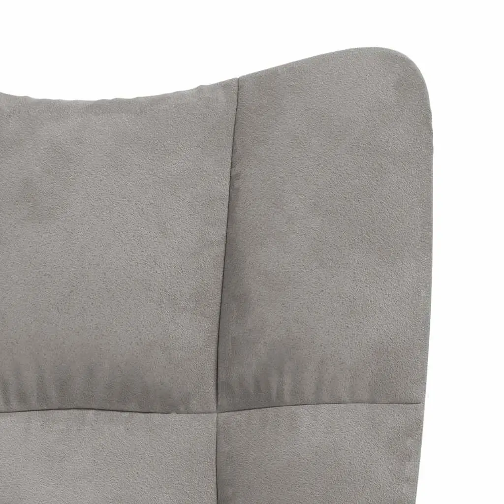 Rocking Chair Grey Velvet Upholstered Lounge Seat Padded Foam Steel Frame Wooden Rails