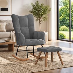 Rocking Chair with Stool in Soft Velvet Fabric