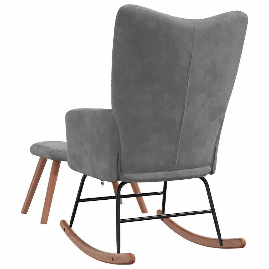 Rocking Chair Dark Grey Velvet Upholstered Padded Armchair with Matching Stool