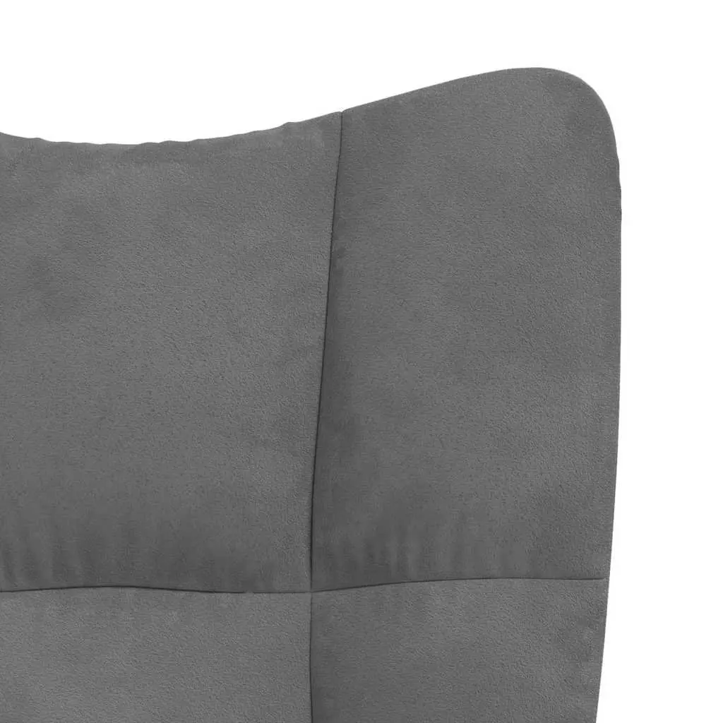 Rocking Chair Dark Grey Velvet Upholstered Padded Armchair with Matching Stool