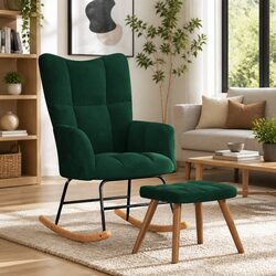 Rocking Chair with Stool Green Velvet Padded Armchair Modern Living Room