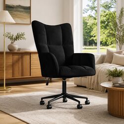 Relaxing Chair Black Velvet Padded Foam Adjustable Height Swivel Office Armchair