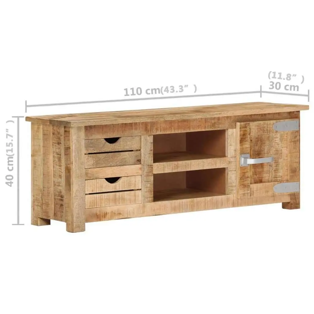 TV Cabinet Brown 110x30x40 cm Rough Mango Wood Rustic Sideboard with Drawers Compartments