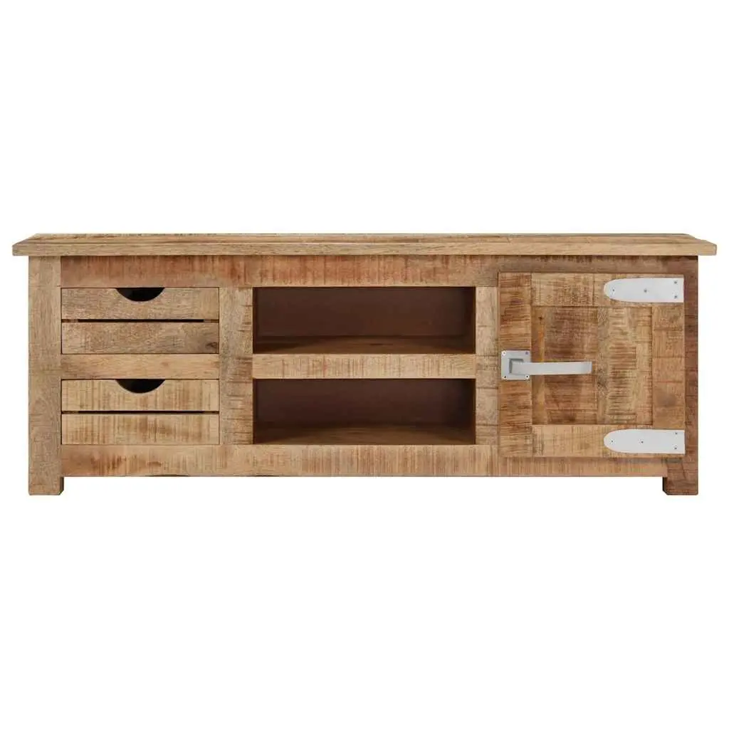 TV Cabinet Brown 110x30x40 cm Rough Mango Wood Rustic Sideboard with Drawers Compartments