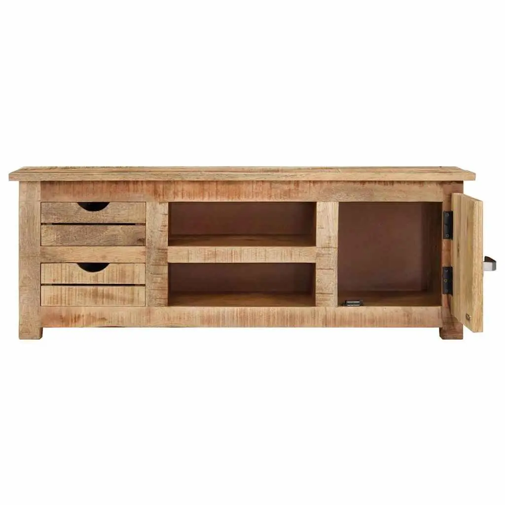 TV Cabinet Brown 110x30x40 cm Rough Mango Wood Rustic Sideboard with Drawers Compartments