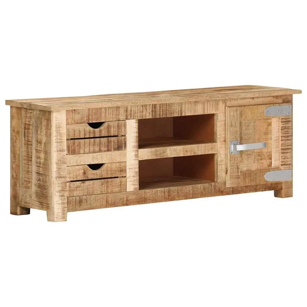 TV Cabinet Brown 110x30x40 cm Rough Mango Wood Rustic Sideboard with Drawers Compartments