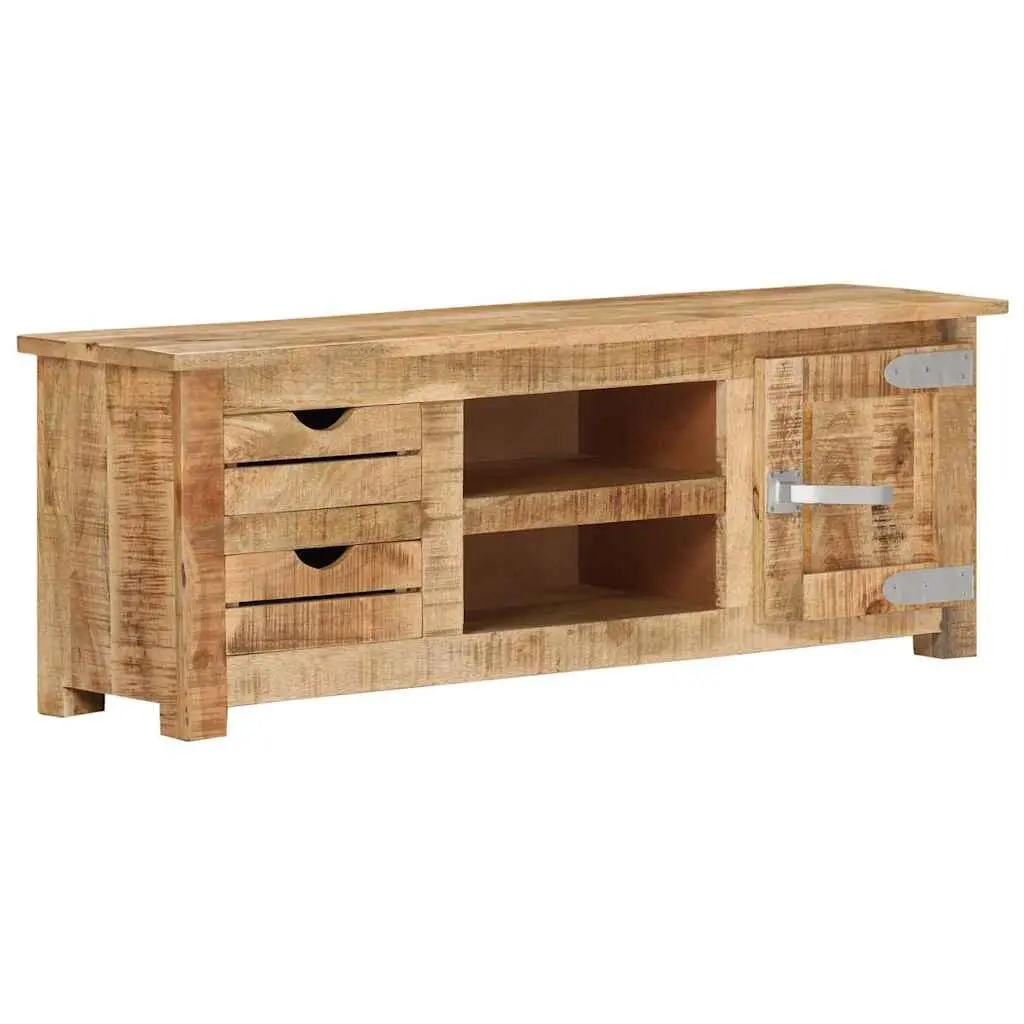 TV Cabinet Brown 110x30x40 cm Rough Mango Wood Rustic Sideboard with Drawers Compartments