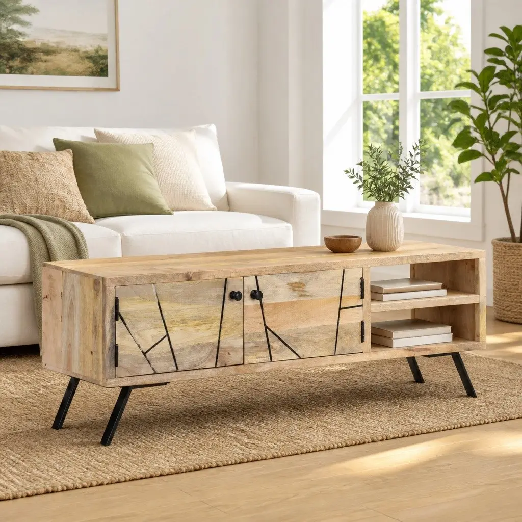 TV Cabinet 110x30x40 cm Solid Wood Beige Finish