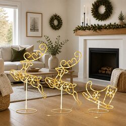 Christmas Flying Reindeer Sleigh LED Light Decoration Outdoor Indoor Warm White