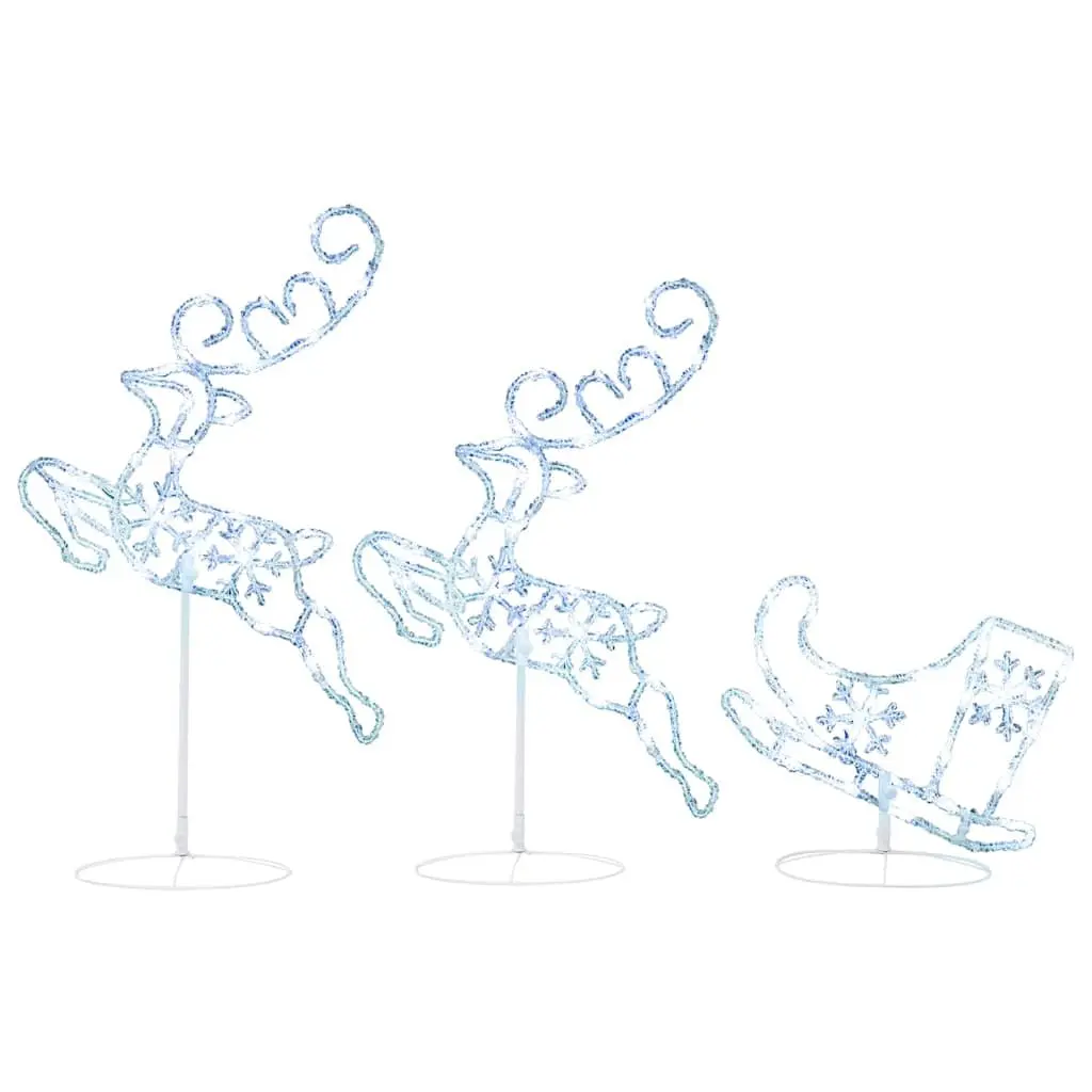 Christmas Decoration Cold White 260cm Acrylic Flying Reindeer Sleigh with 72 LED Lights