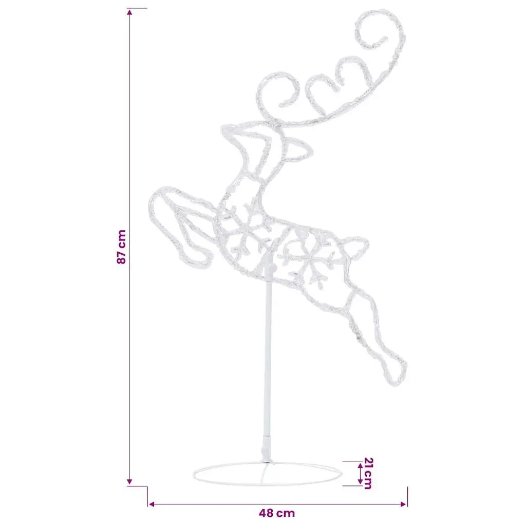 Christmas Decoration Cold White 260cm Acrylic Flying Reindeer Sleigh with 72 LED Lights