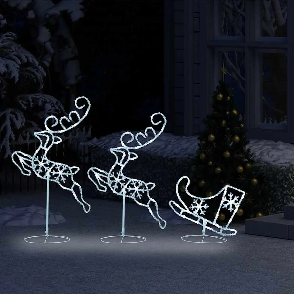 Christmas Decoration Cold White 260cm Acrylic Flying Reindeer Sleigh with 72 LED Lights