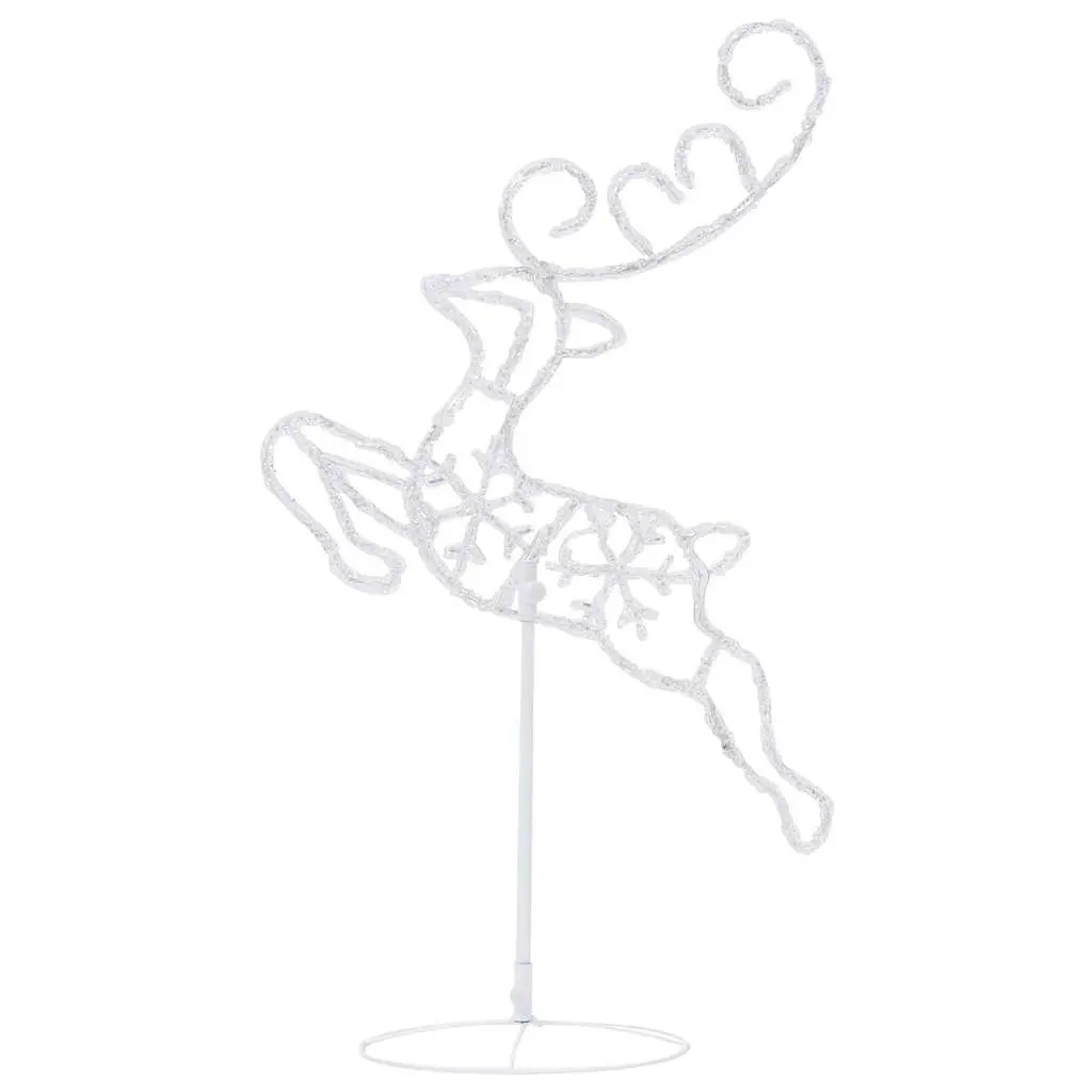 Christmas Decoration Cold White 260cm Acrylic Flying Reindeer Sleigh with 72 LED Lights