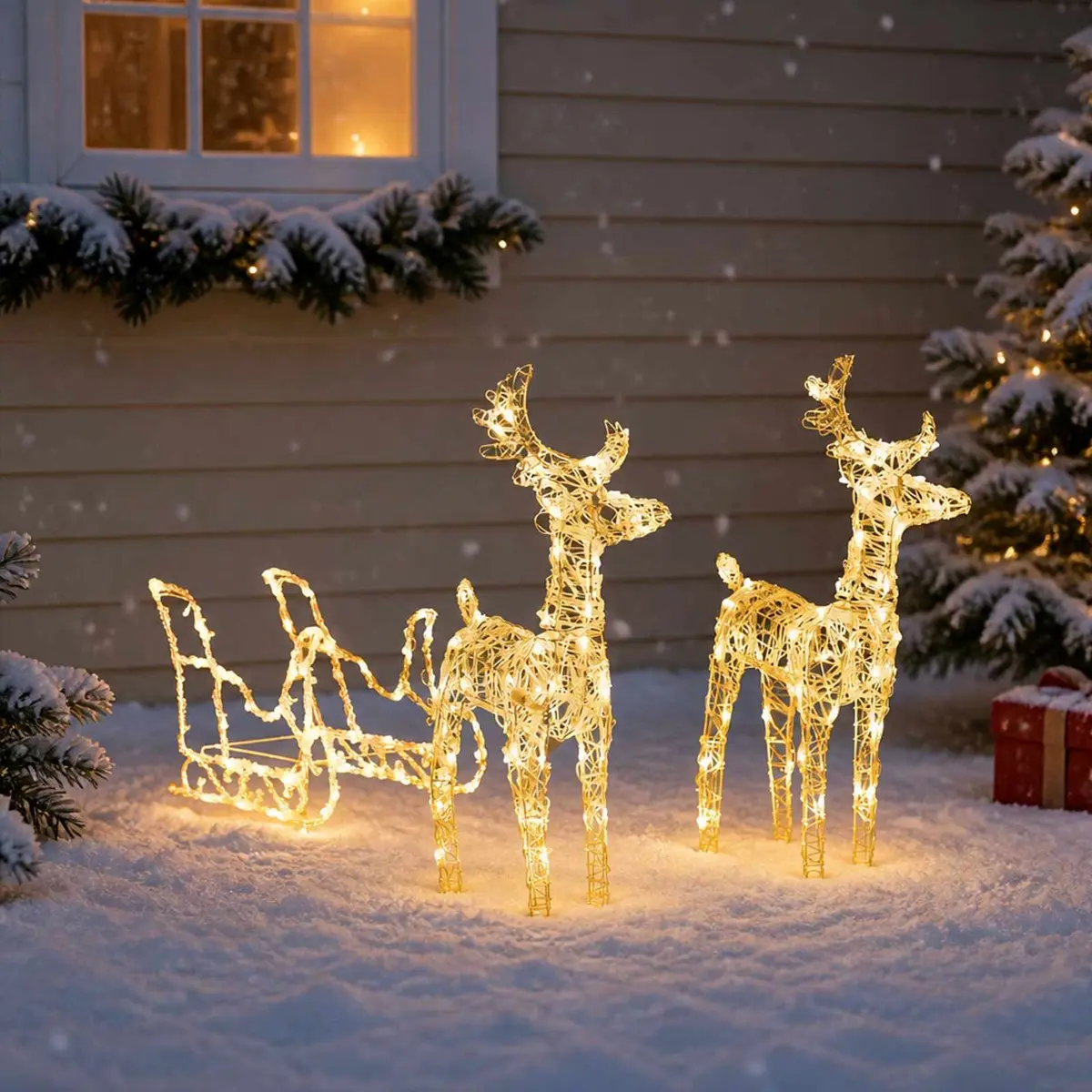 Christmas Decoration Warm White 160 LEDs Reindeer Sleigh Outdoor Garden 130 cm