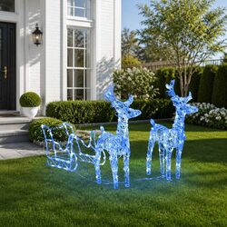 Cheerful Christmas Reindeer Sleigh with LED Lights for You
