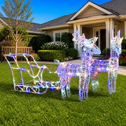 Compact Christmas Reindeer Sleigh with 160 LED Lights