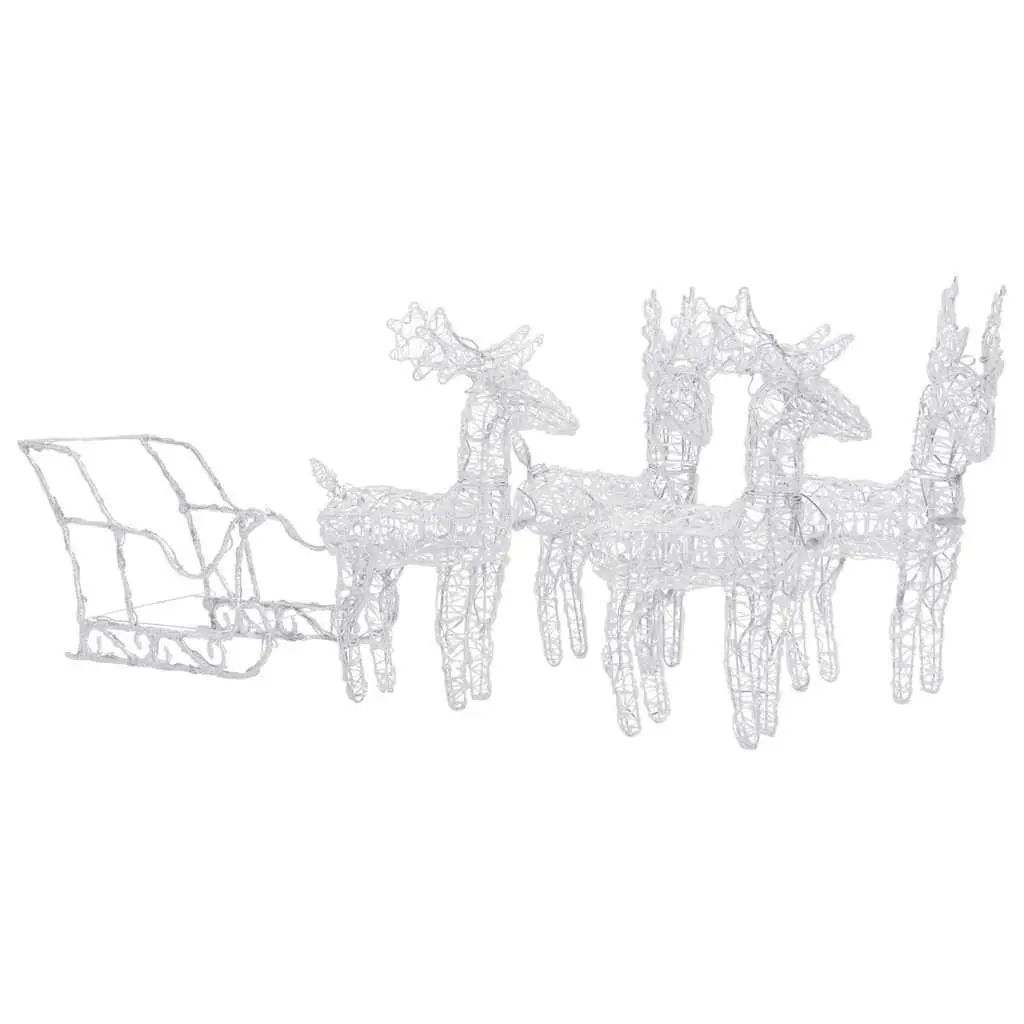 Christmas Reindeer Sleigh LED Light Decoration Warm White 280 x 28 x 55 cm Pre-lit Outdoor Garden Acrylic