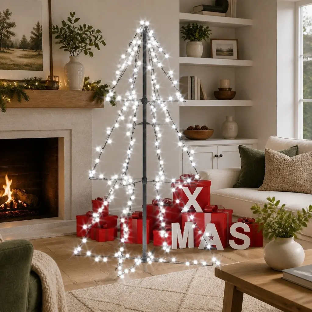 Christmas Cone Tree White 78x120cm 160 LEDs Indoor Outdoor Decoration Lights