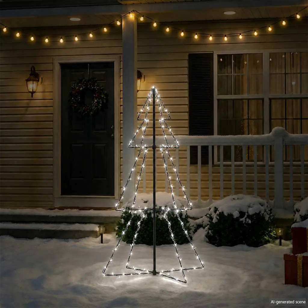 Christmas Cone Tree White 78x120cm 160 LEDs Indoor Outdoor Decoration Lights