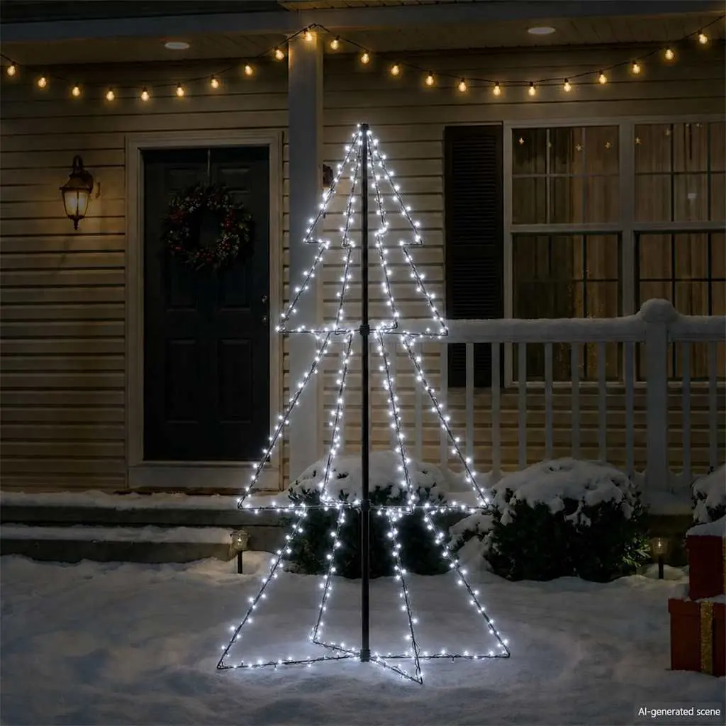 Christmas Cone Tree White 98x150cm 200 LEDs 8 Lighting Effects Indoor Outdoor