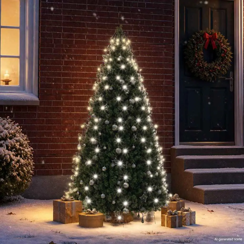 Christmas Tree Net Lights Cold White 180cm 180 LEDs 8 Effects Indoor Outdoor
