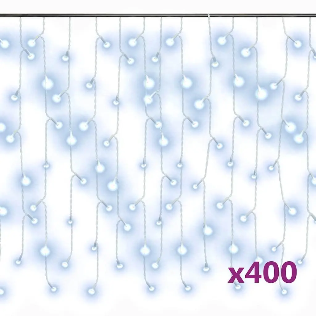 LED Curtain Icicle Lights Cold White 10m 400 LEDs 8 Function Effects