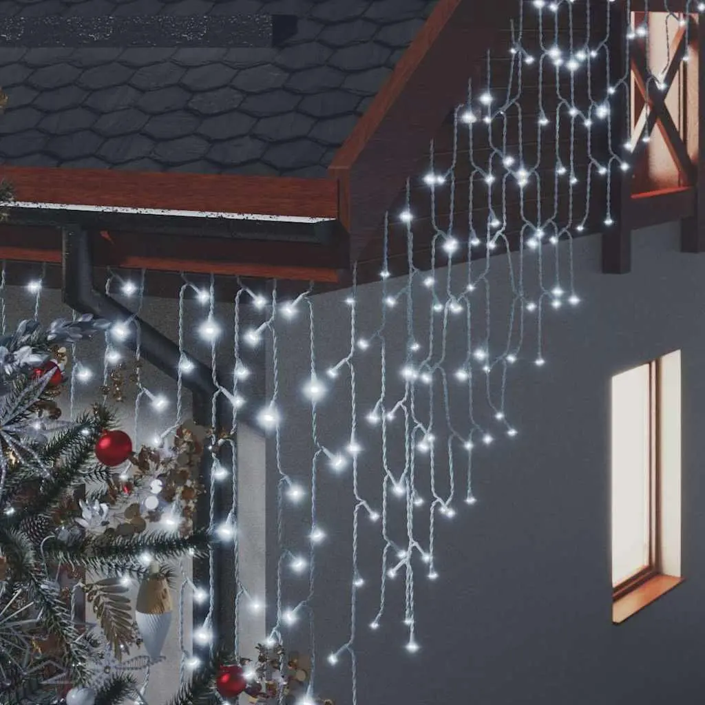 LED Curtain Icicle Lights Cold White 10m 400 LEDs 8 Function Effects