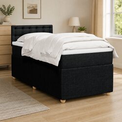 King Single Box Spring Bed with Pocket Mattress LED Lights Dark Grey Fabric