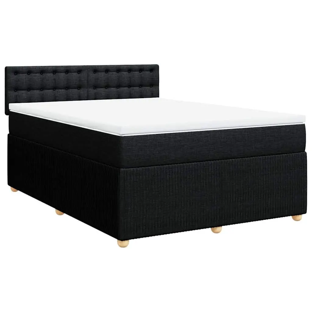 Double Box Spring Bed Black Fabric Double Pocket Spring Mattress with LED Lights