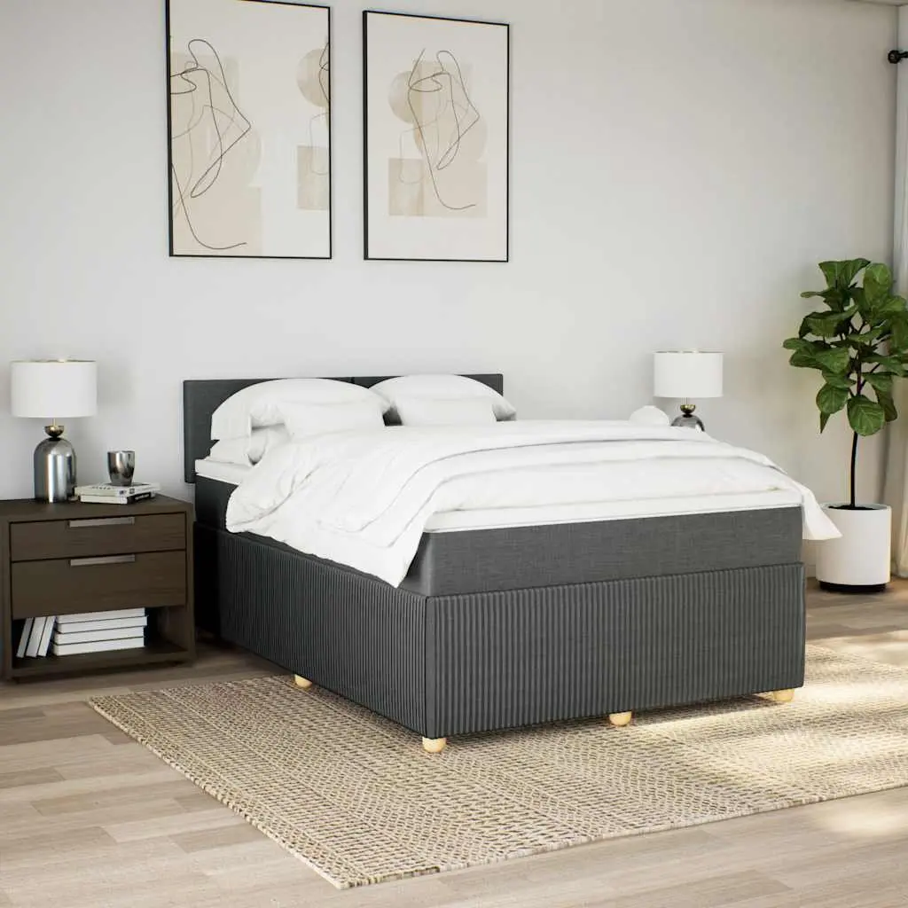 Queen Bed Frame Dark Grey Fabric Pocket Spring Mattress with LED Lights