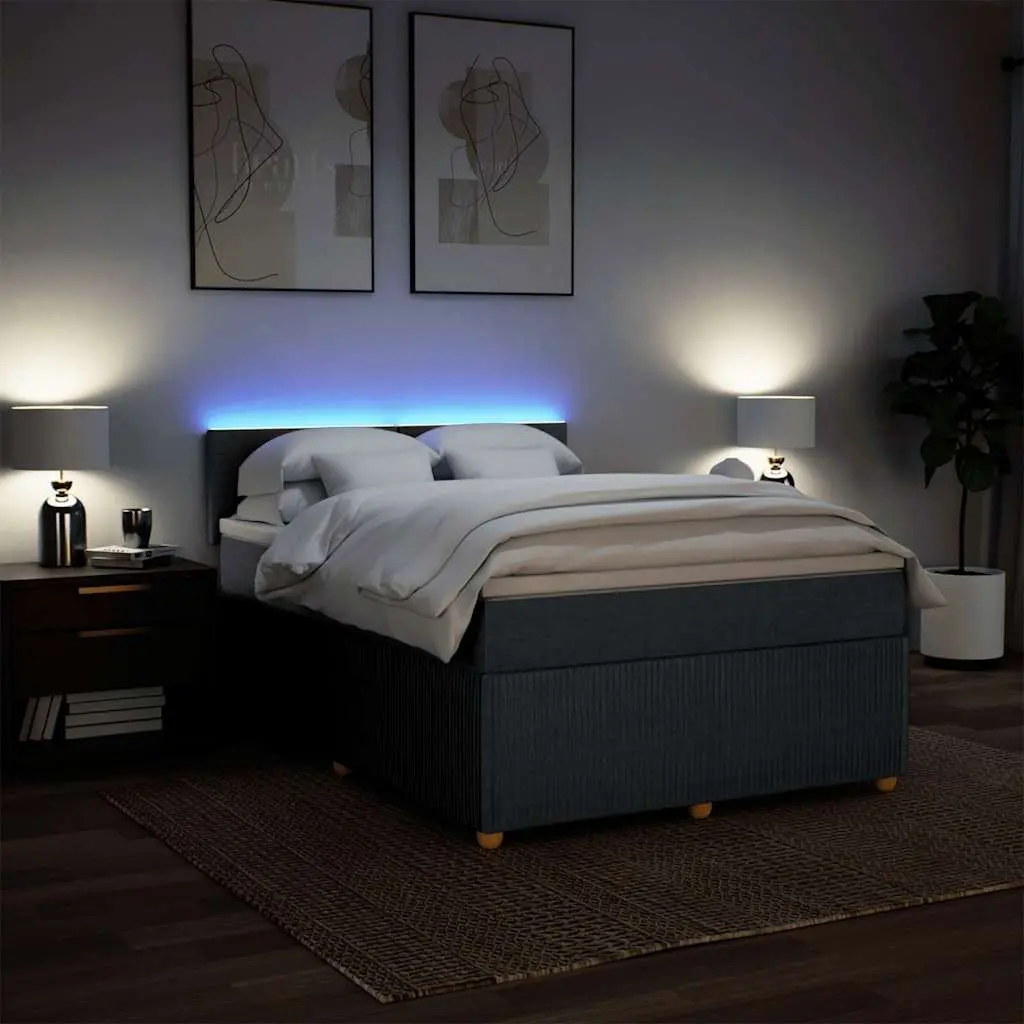 Queen Bed Frame Dark Grey Fabric Pocket Spring Mattress with LED Lights