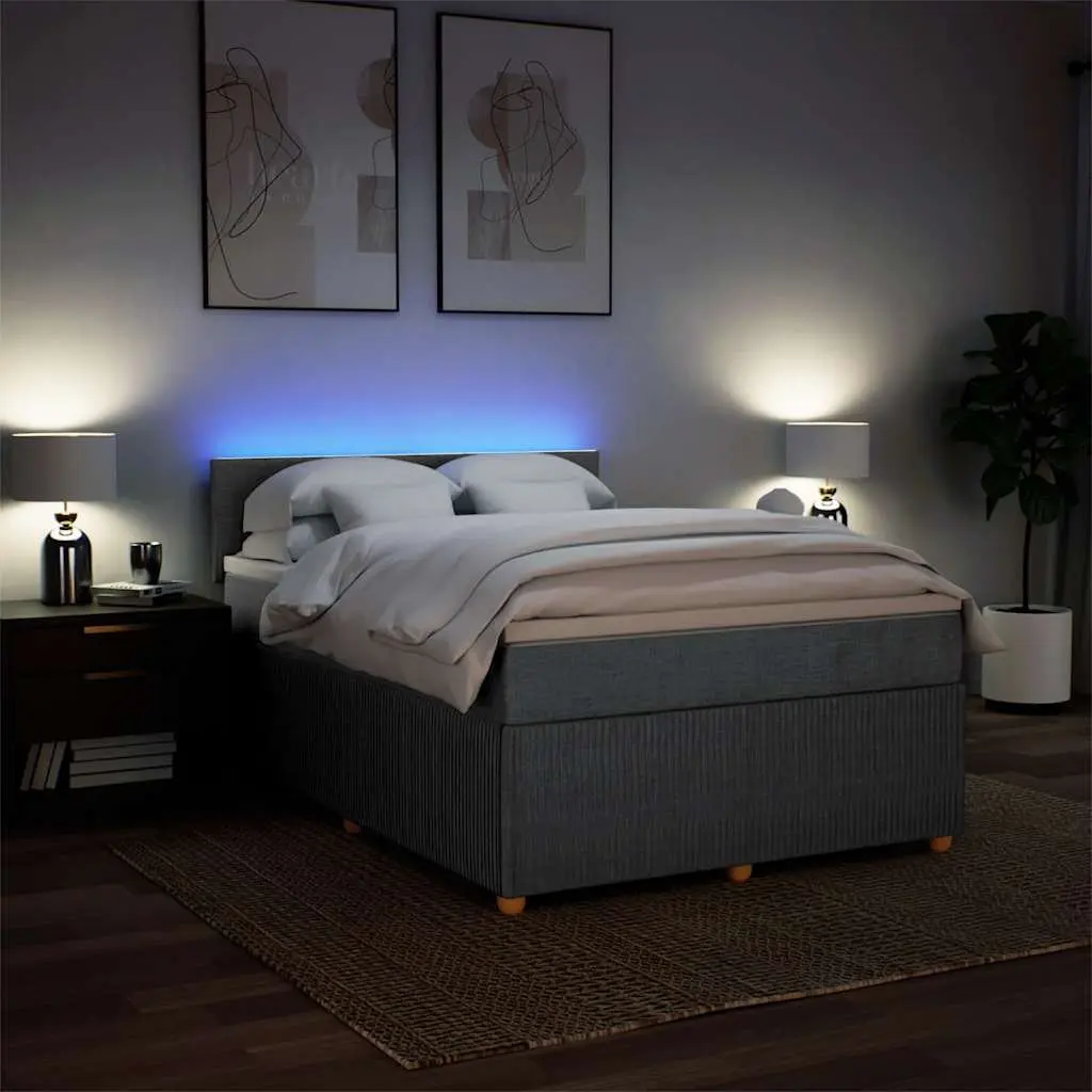 Queen Bed Frame Grey Fabric Pocket Spring Mattress with LED Lights