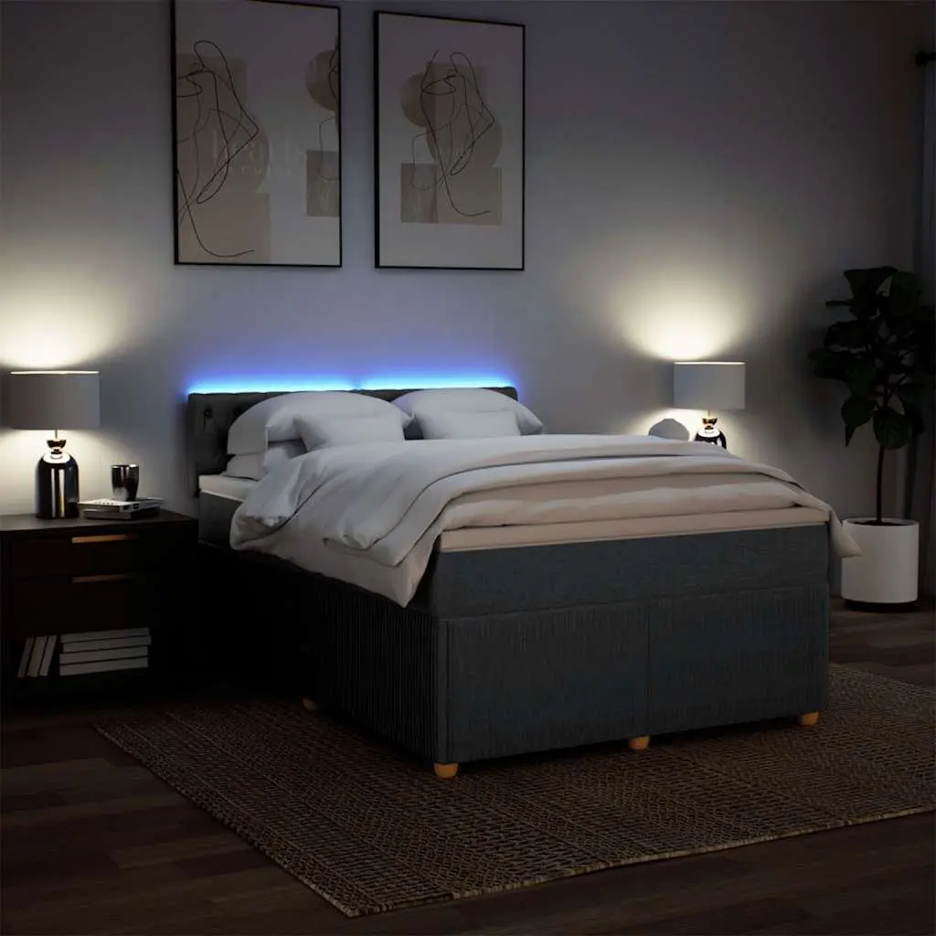Queen Box Spring Bed Grey Polyester Pocket Spring Mattress with Adjustable LED Lights