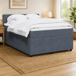 Double Box Spring Bed with Velvet Upholstery and LED Lighting