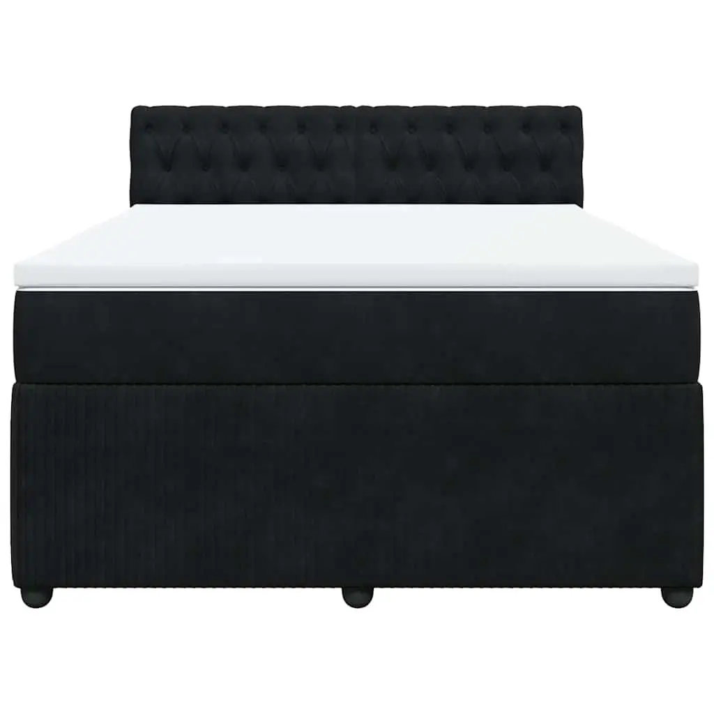 Box Spring Bed Grey Velvet Pocket Mattress LED Lights