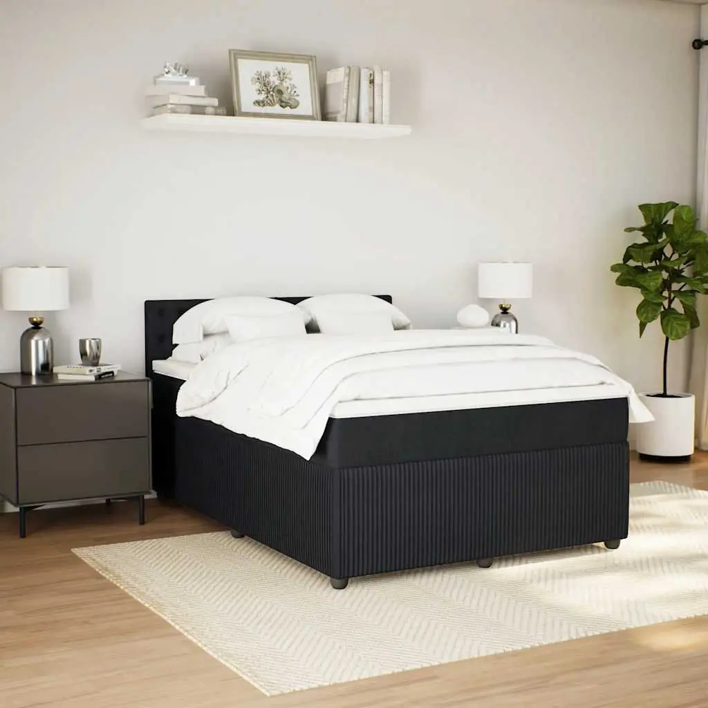 Box Spring Bed Grey Double Velvet Pocket Spring Mattress with LED Lights