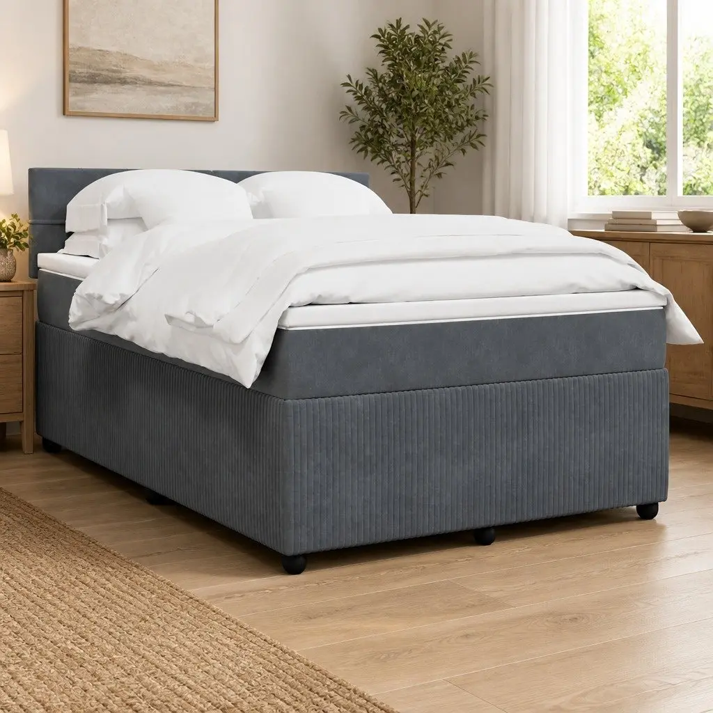Queen Bed Grey Velvet Pocket Spring Mattress with Adjustable LED Lights
