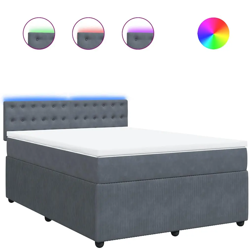 Queen Bed Grey Velvet Pocket Spring Mattress with LED Lights