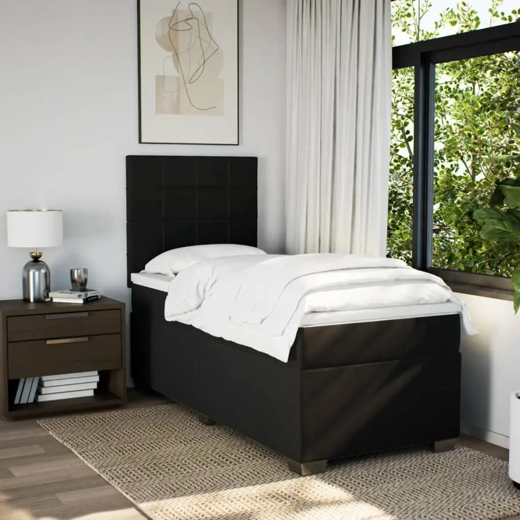 Box Spring Bed Black King Single Pocket Mattress Height Adjustable Headboard
