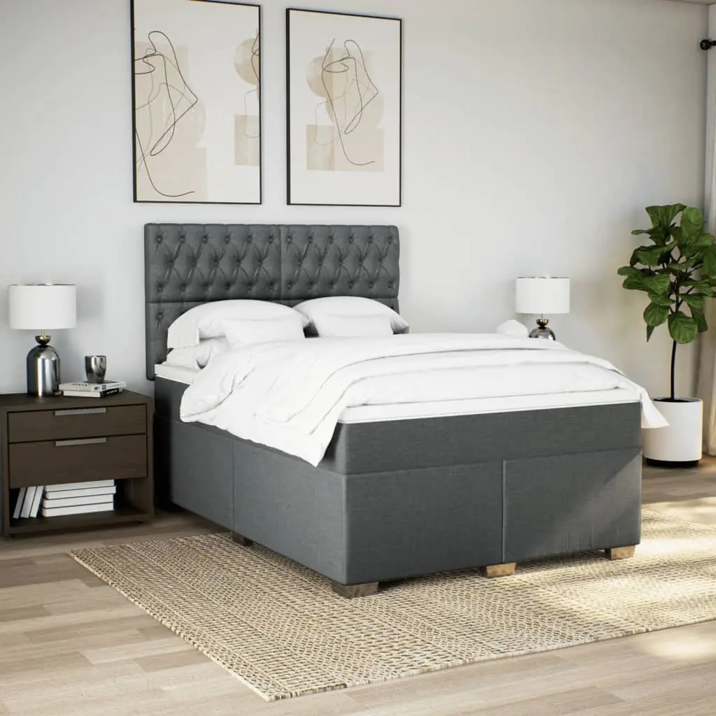 Queen Bed Grey Pocket Spring Mattress Height-Adjustable Headboard