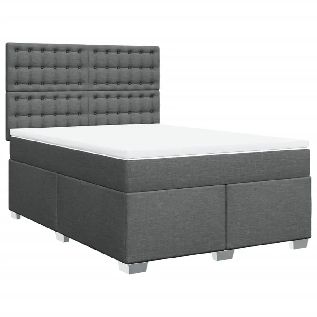 Box Spring Bed Grey Fabric Adjustable Headboard Pocket Spring Mattress