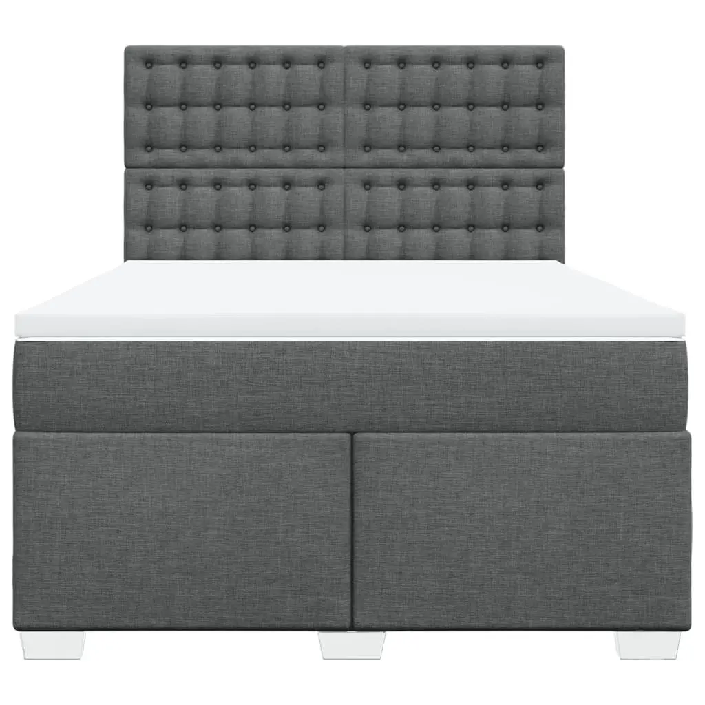 Box Spring Bed Grey Fabric Adjustable Headboard Pocket Spring Mattress
