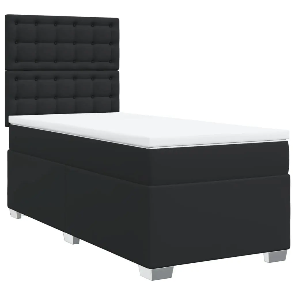Box Spring Bed Black King Single Adjustable Headboard Faux Leather Mattress