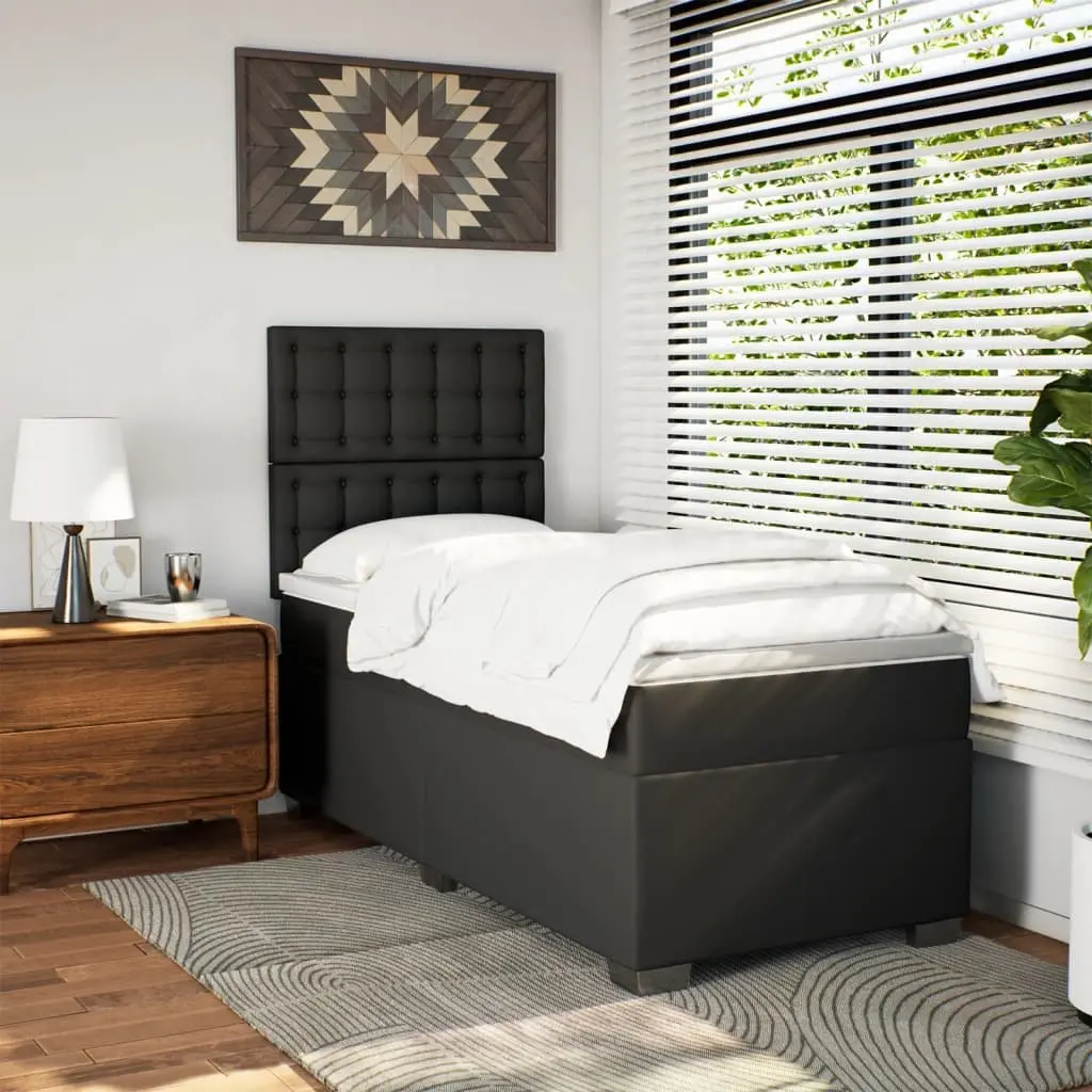 Box Spring Bed Black King Single Adjustable Headboard Faux Leather Mattress