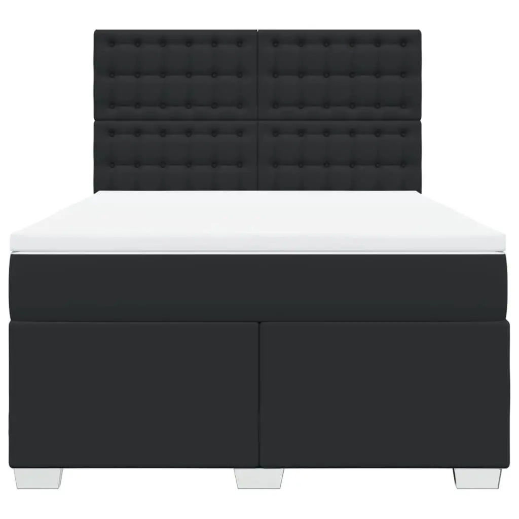 Queen Bed Black Faux Leather Frame Pocket Spring Mattress Adjustable Headboard