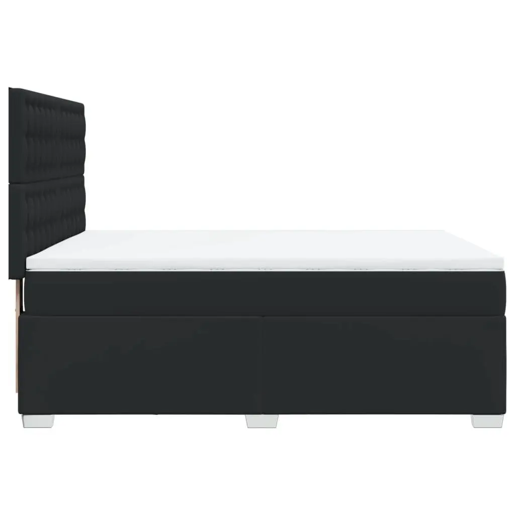 Queen Bed Black Faux Leather Frame Pocket Spring Mattress Adjustable Headboard