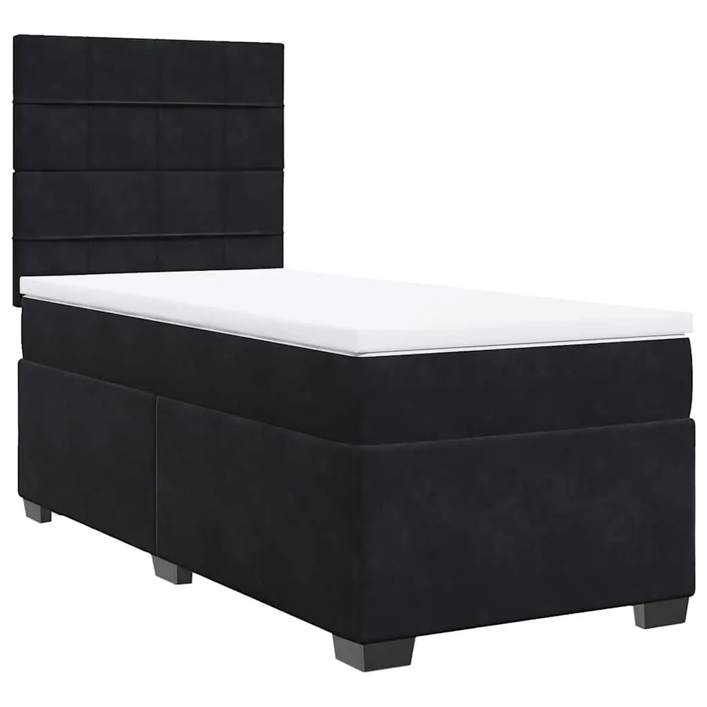 Box Spring Bed Black King Single Pocket Spring Mattress Height-Adjustable Headboard Velvet Upholstery Slatted Base
