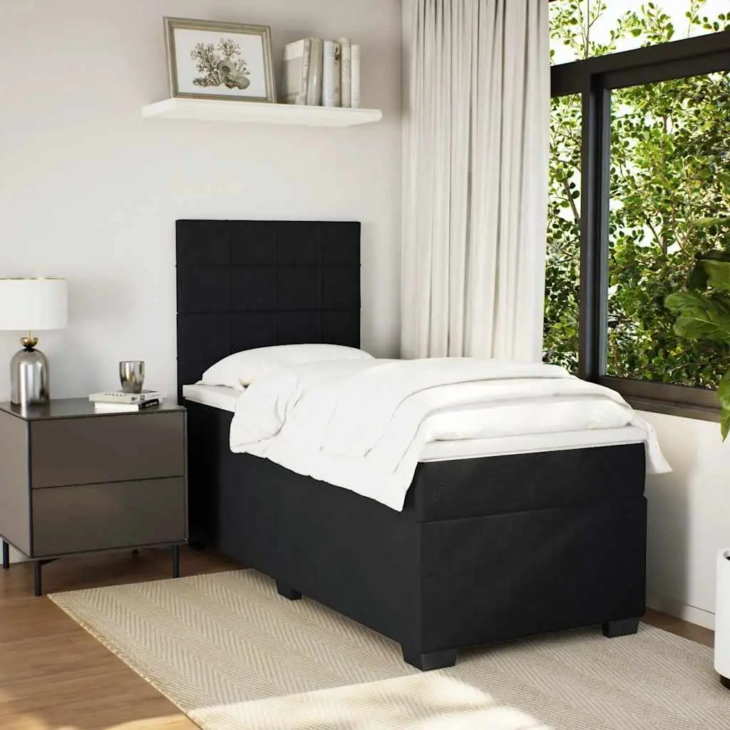 Box Spring Bed Black King Single Pocket Spring Mattress Height-Adjustable Headboard Velvet Upholstery Slatted Base